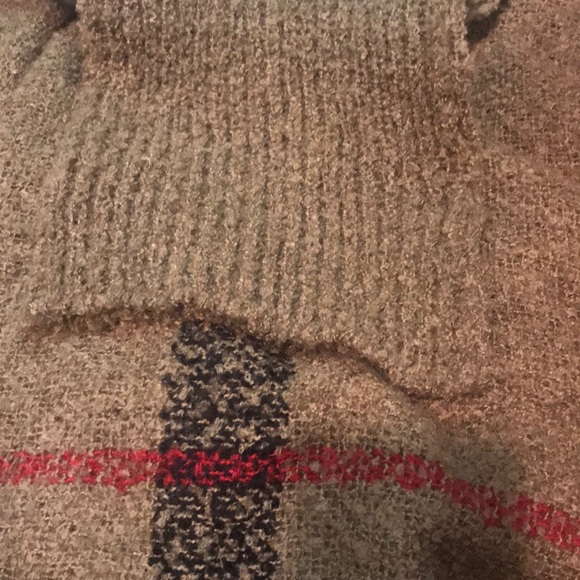 LAST 1 Mocha Plaid Stripe Turtleneck Poncho - Picture 6 of 8